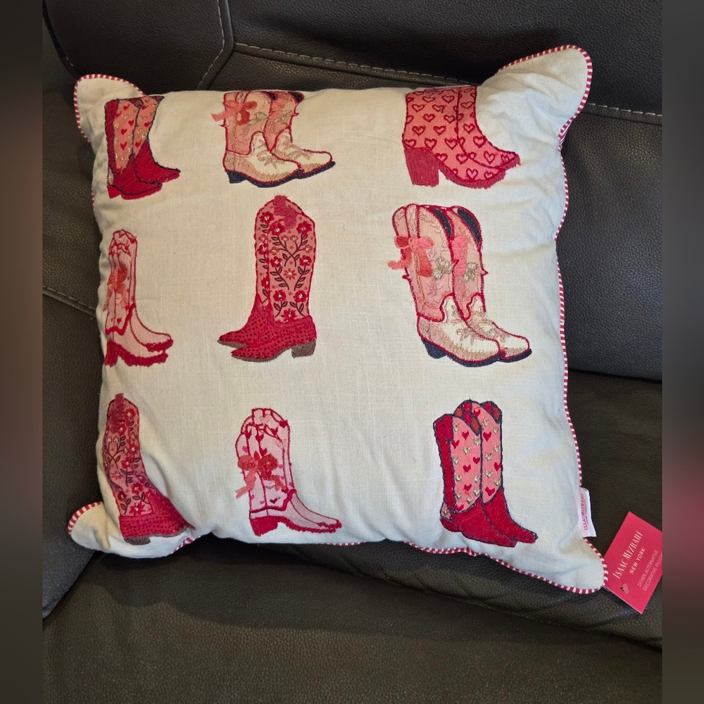 Isaac Mizrahi Pink Cowgirl Boot Decorative Pillow Zippered